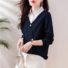 Spring and Autumn Style Shirt Lapel Stitching Long-sleeved T-shirt Sweater Fake Two-piece Fashion Top