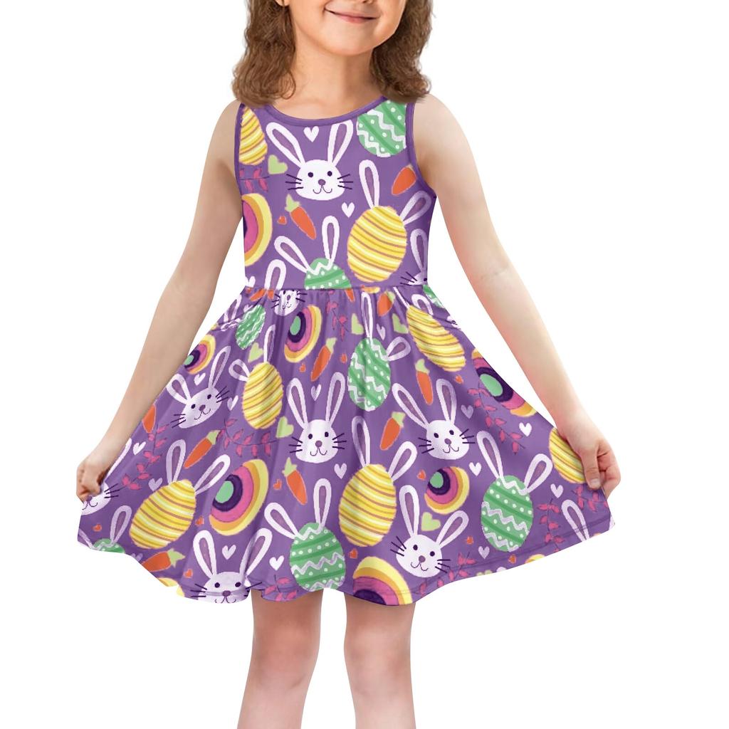 Children's Fashionable Comfortable Casual Sleeveless Easter Print Dress