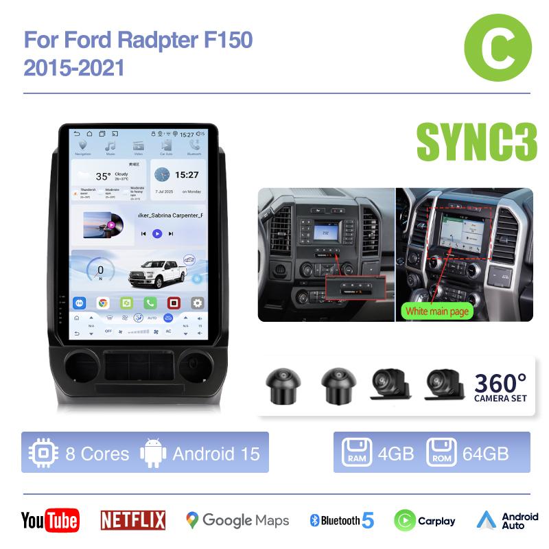 14.5Inch Android 15 8 Core For Ford Radpter F150 2015 - 2025 Car Multimedia Video Player GPS Navigation Auto Radio Carplay 360