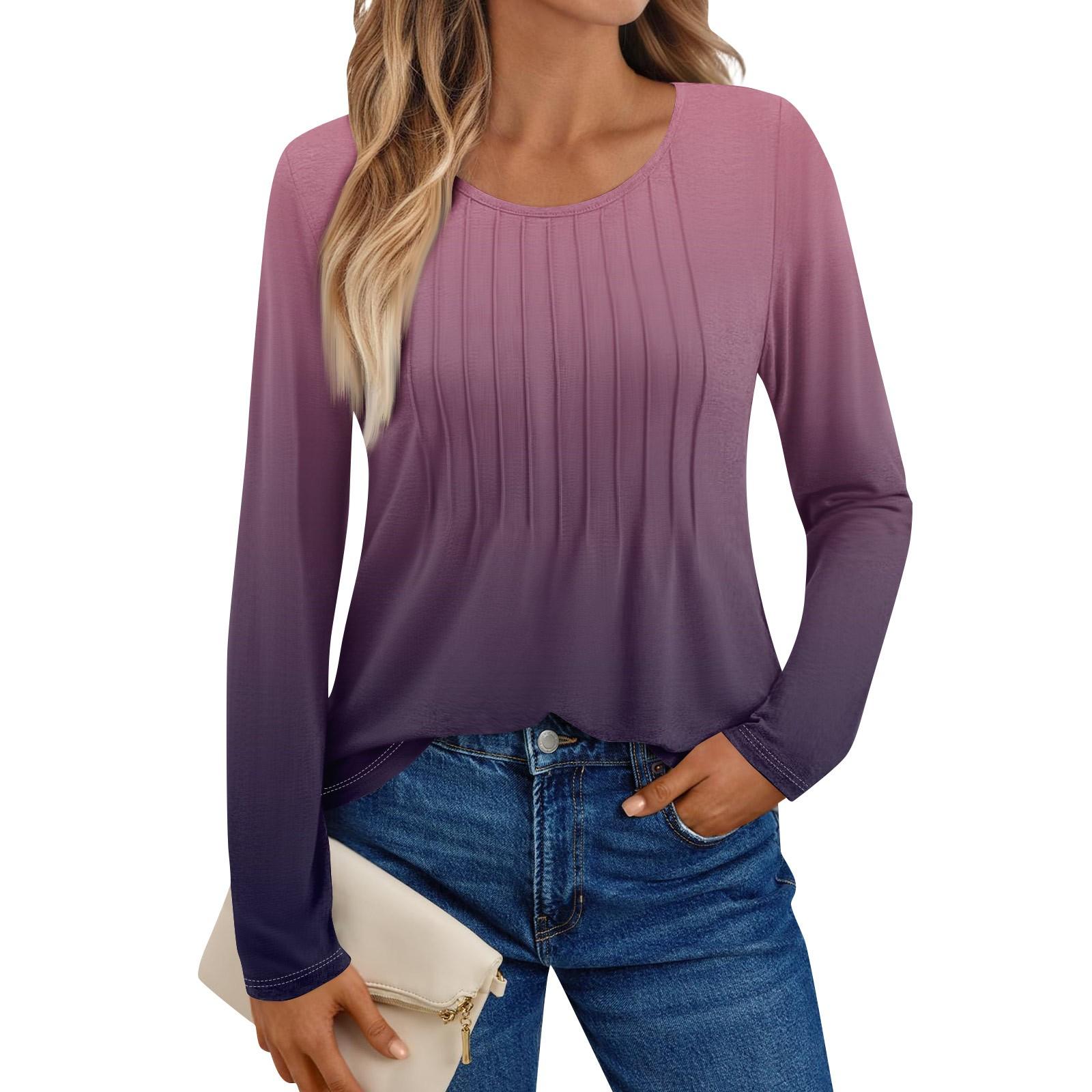 

Женские рубашки с длинным рукавом, графические футболки, повседневные базовые топы, пуловеры XL фиолетовый