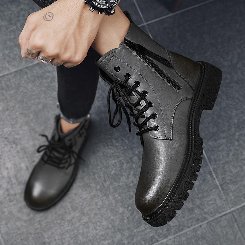 Men Fashion Party Nightclub Motorcycle Boots Handsome Platform Handmade Shoes Cow Leather Winter Warm Snow Boots Black Man Shoes