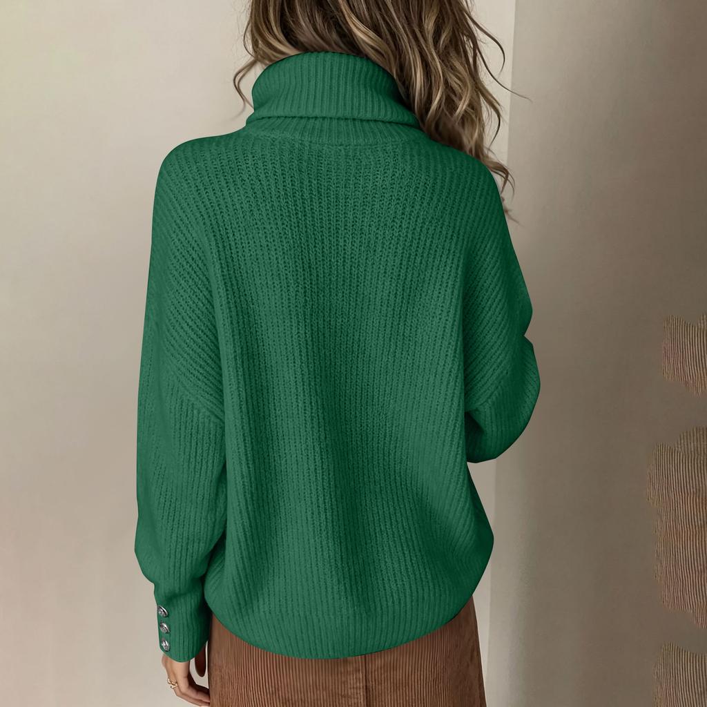 Women's Turtleneck Knit Sweater Color Versatile Top for Everyday Wear