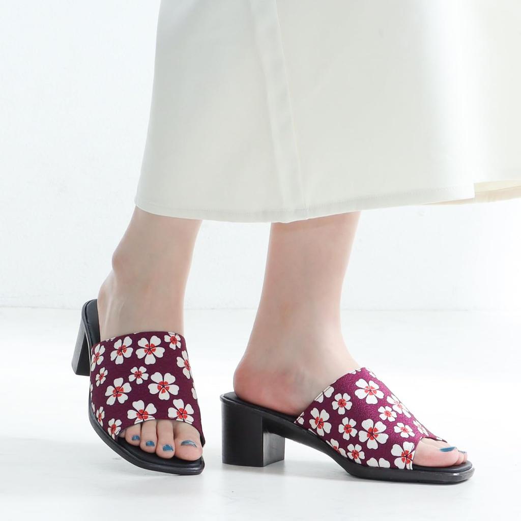 Plus Feminine 3708 Slide Japanese Style Made in Floral and Japanese Square Medium San-A Women's Sandals, Sandals, 5.5cm Heel, Japan, Pattern,