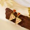 Creative Rhinestone Pizza Shaped Drop Earrings for Women Personality Metal Gold Plated Zircon Heart Earrings Daily Wear Jewelry