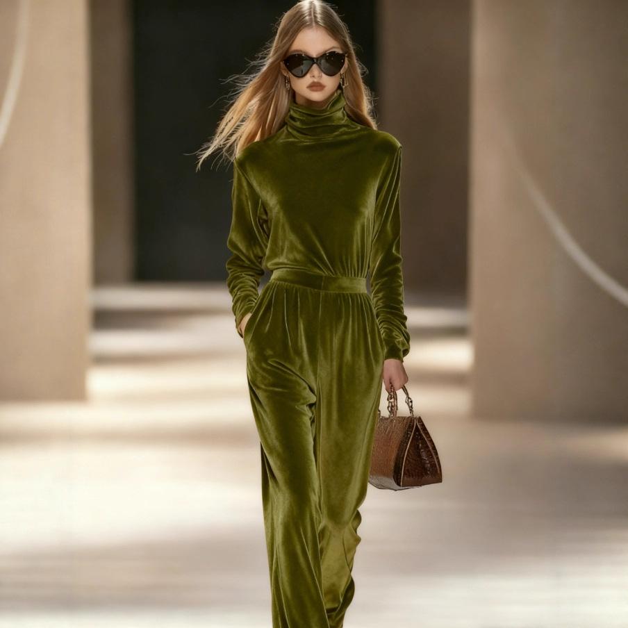 Ladies' Autumn and Winter Velvet Fashion Solid Color Leisure Set