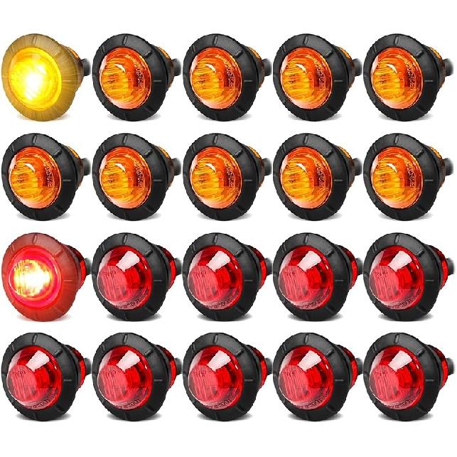 ALFU 3/4 дюйма 20 шт. Янтарные круглые светодиодные боковые габаритные огни прицепа, передние, задние, верхние габаритные указатели, задние фонари, водонепроницаемые, для грузовика, автомобиля, автобуса 10Amber+10Red