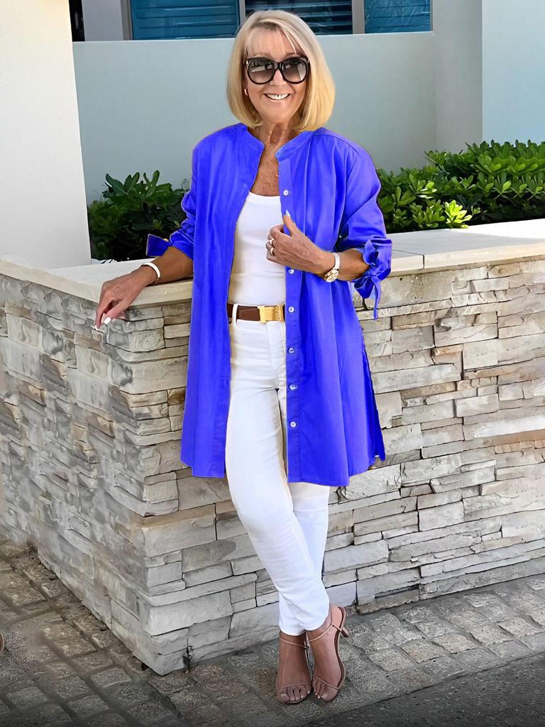 Women's Long Sleeve Cardigan Turn-Down Collar Single-Breasted Blouse Loose Open Front Shirt Jacket