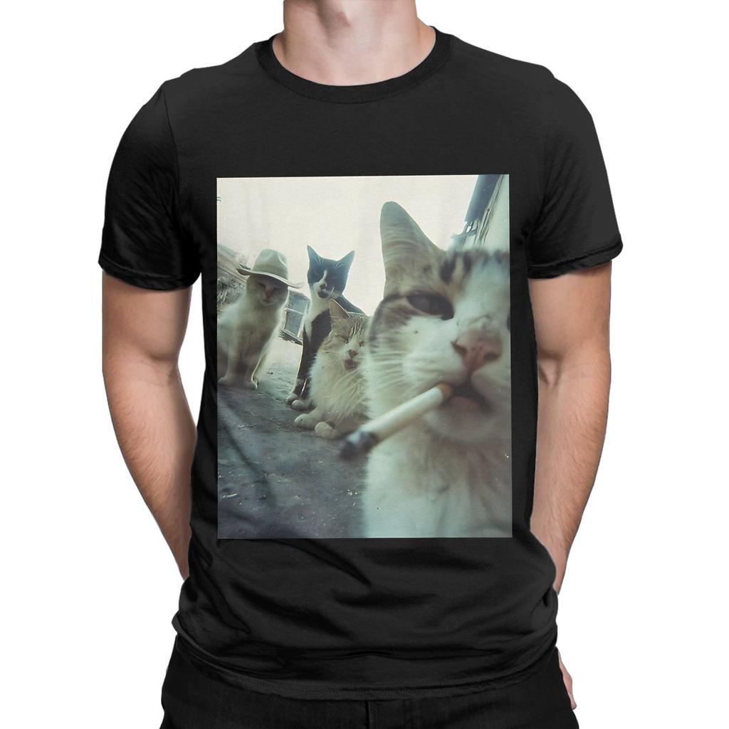 Smoking Cats Meme Funny 100 Cotton TShirt Meme Tops Tees For Unisex