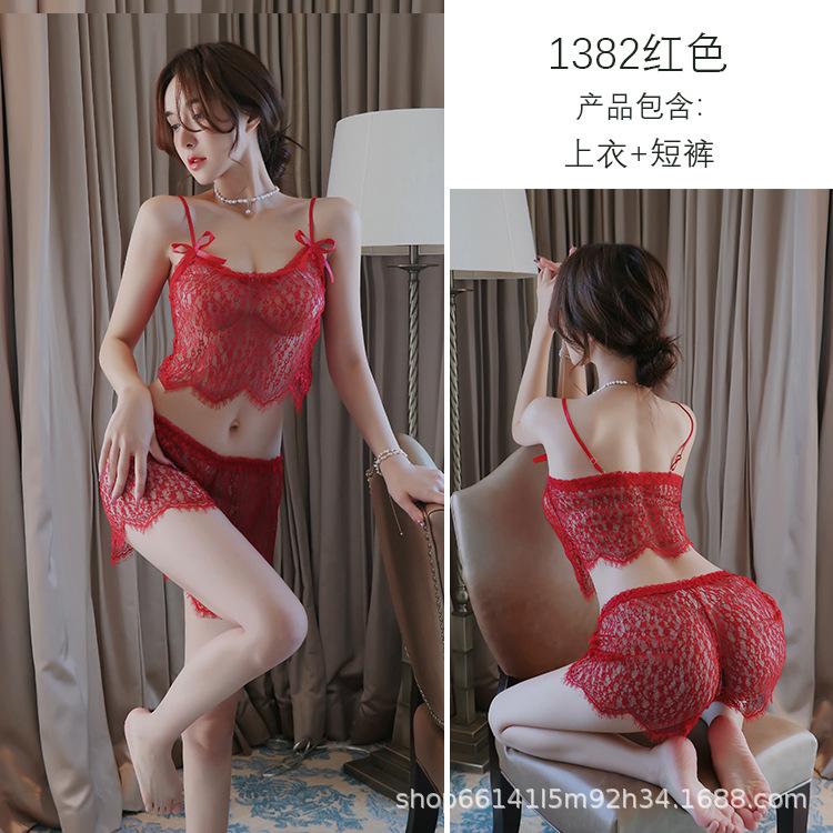New Sex Underwear Sexy Temptation Women's Transparent Sex Lace European and American Temptation Nightdress Dress Dress 1382