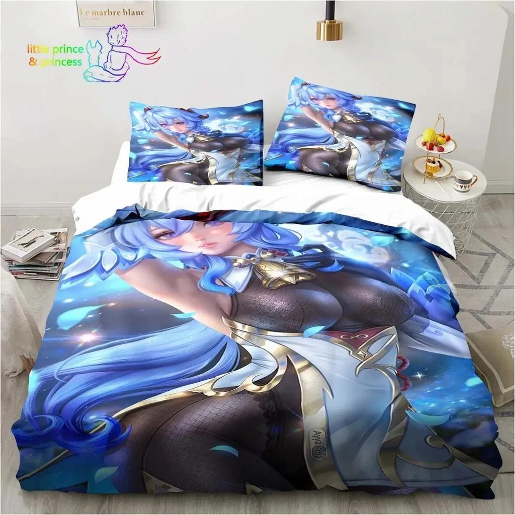 Genshin Impact  Anime Printed Bedding Set Single Twin Full Queen King Size Bed Set Adult Kid Bedroom Bedding Gift