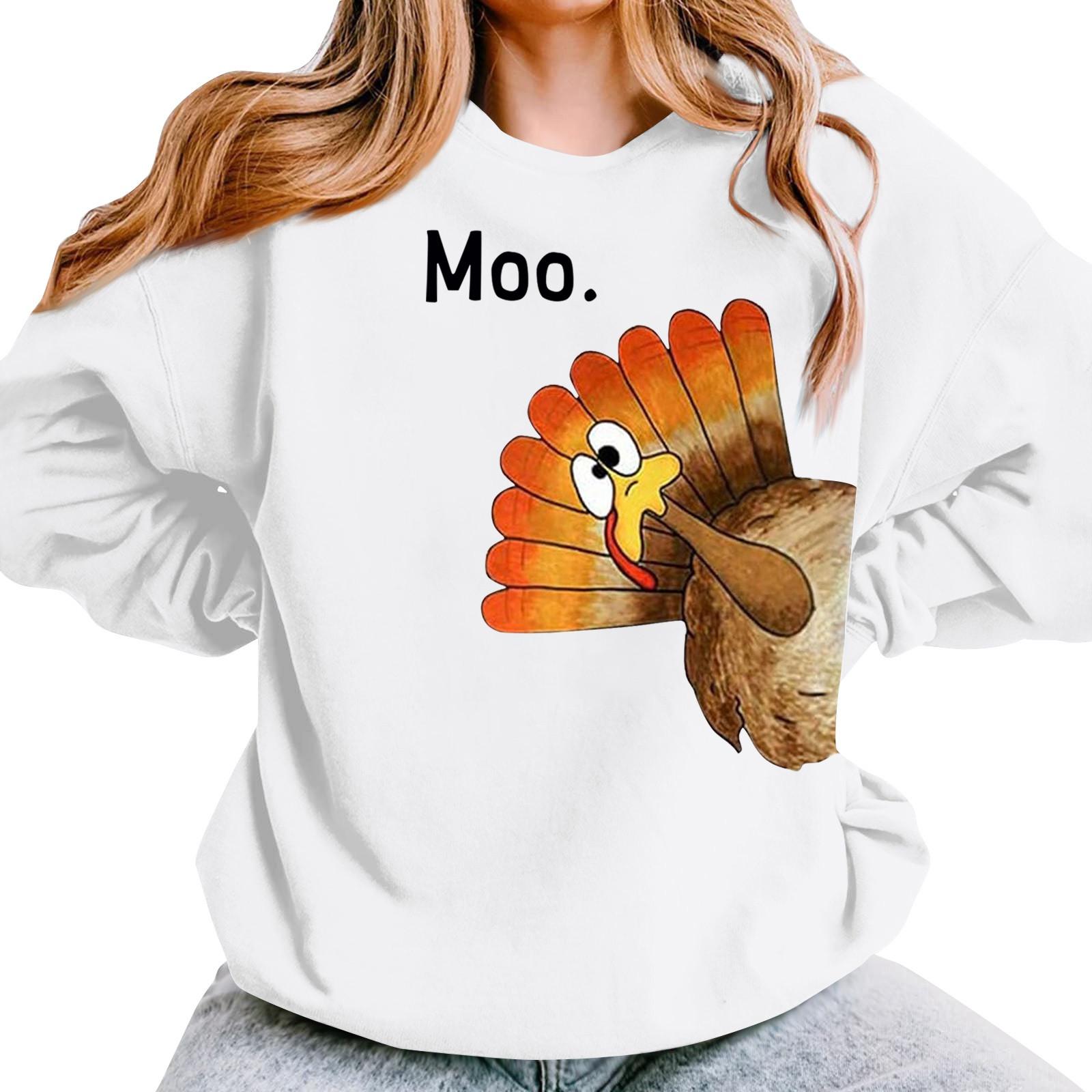 

Жіночі повсякденні модні пуловери з принтом на День подяки з довгим рукавом і круглим вирізом L білий