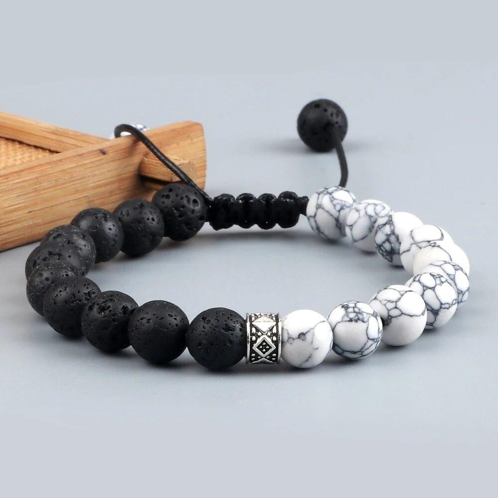 Trendy White Men Beads Bracelet Handmade Natural Tiger Eye Lava Stone Onyx Strand Adjustable Bracelets Women Yoga Energy Jewelry