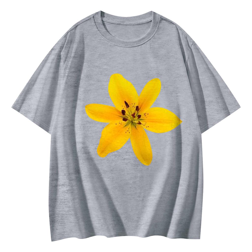 Women's Casual Printed T-Shirt Round Neck Pullover Short Sleeve Top