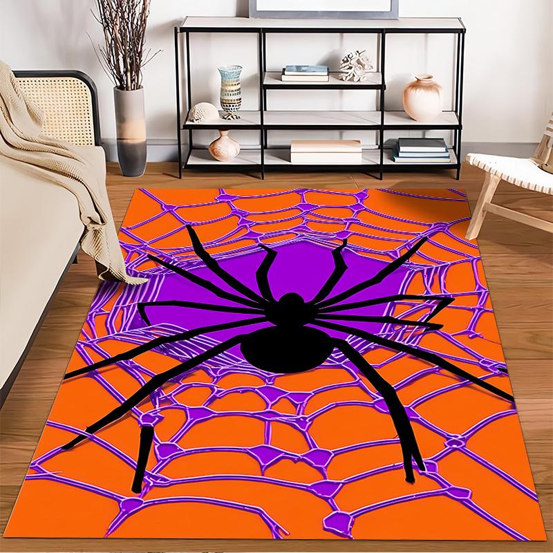 Halloween Black Spider Web Carpet with Orange and Purple Design Suitable for Use As an Anti-slip for Living Room Bedroom Sofas