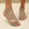Lightweight Women's Colorful Rhinestone Sandals, Breathable Flat Mesh Glitter Beach Shoes for Water Seaside