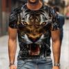 Męski T-shirt z krótkim rękawem z okrągłym dekoltem i nadrukiem cyfrowym 3D tygrysa - Modny Oddychający Wygodny Top na Lato Oversize