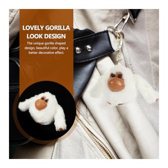 LIOOBO Gorilla Monkey Plush Keychain Bag Charm Fluffy Cute Animal Mascot Keyring Pendant Matching Present