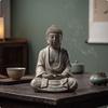 Estatua de Buda Sentado Aspecto Piedra Antiguo para Practicantes de Meditación, Sala de Té, Oficina