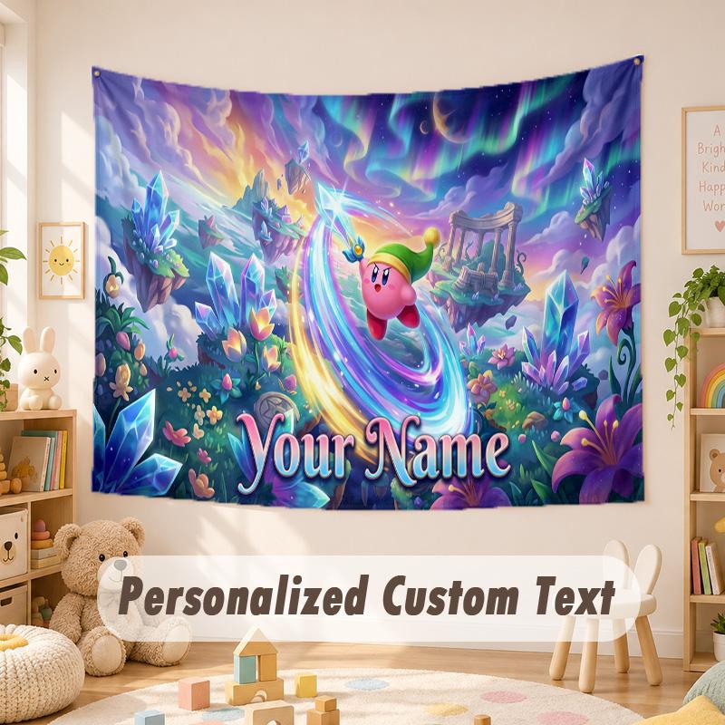 Arazzo Personalizzato con Testo e Nome, Appeso da Parete Kirby Stile Boho, Arazzo Decorativo per Sfondo Stanza