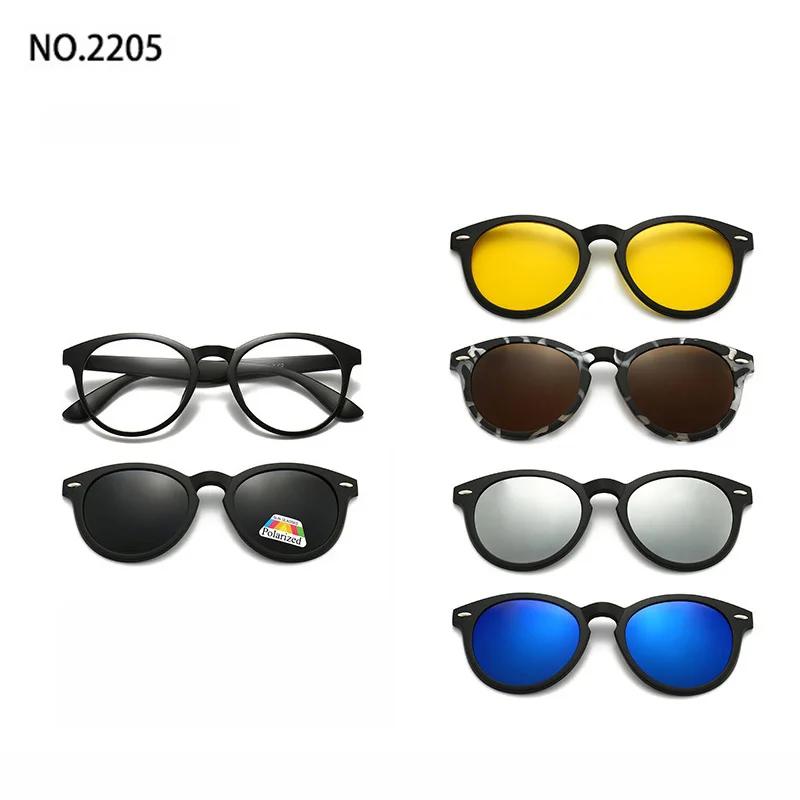 6 In 1 Clip On Glasses Men Women TR90 Polarized Optical Magnetic Sunglasses Clip Magnet Sunglasses Prescription Glasses Frame