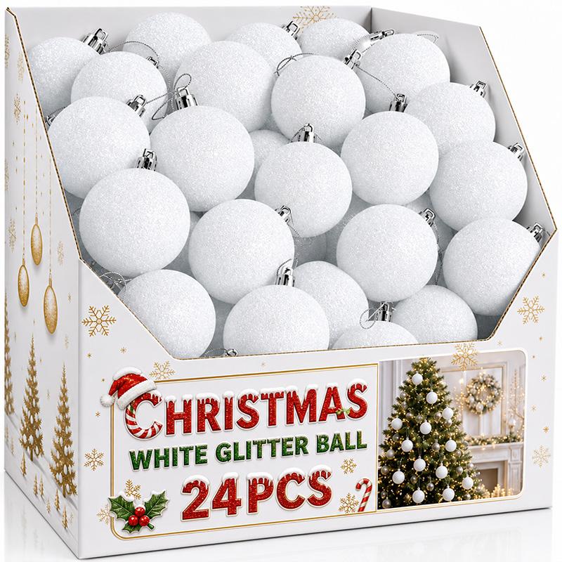 6cm Glitter Christmas Balls Box Set Mini Round Plastic Hanging Baubles Decor Home Party Xmas Tree Pendant Ornaments Supplies
