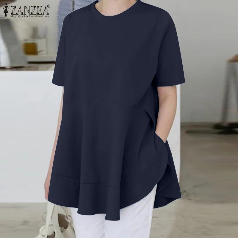 

ZANZEA Женские повседневные свободные топы с короткими рукавами и круглым вырезом