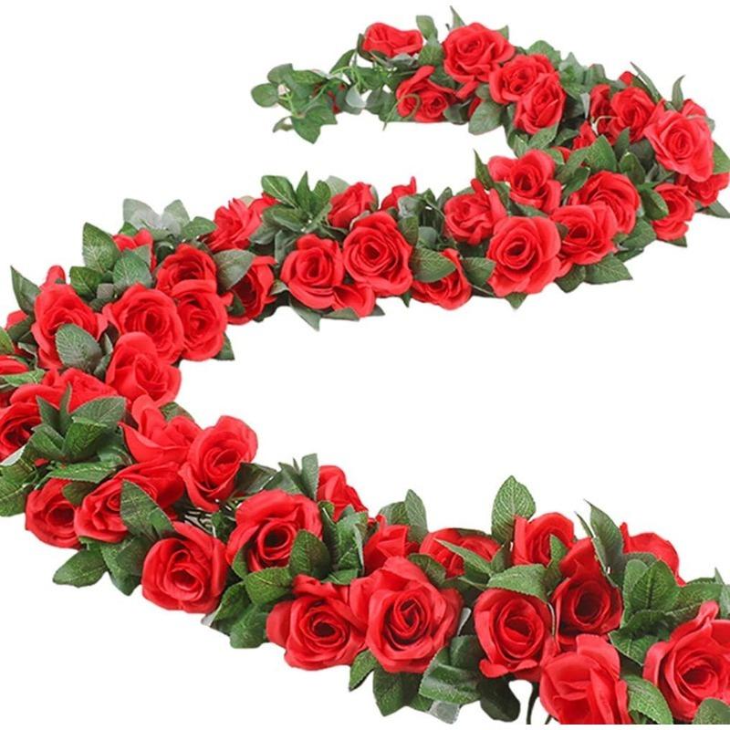 2Pcs 2.3M Rose Artificial Flowers Vine Fake Flower Head for Home Room Decor Garden Wall Wedding Decoration Outdoor Arch Ornament