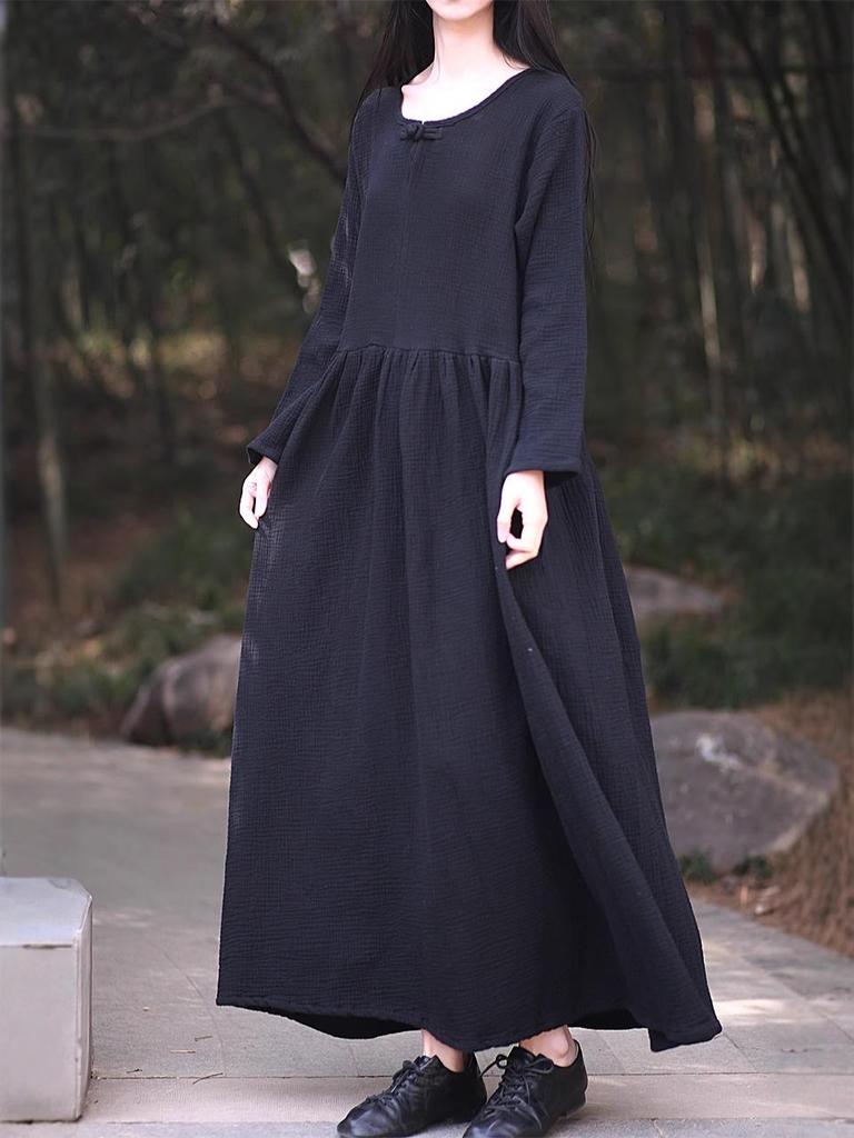 Women's Double-Layer Cotton and Linen Retro Long Dress - Cool, Gentle Style, Available In 4 Colors