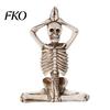 Distressed Texture Halloween Ornament Yoga Skeleton Statue, Funny Dead Figure for Party Decor, Skull Decoration Resin Gothic Haunted House,