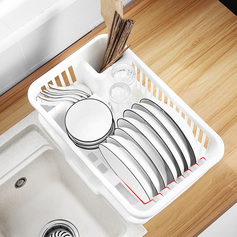 Kitchen Drain Rack Dishwasher Plastic Storage Box Water Filtering Dish Plate Bowl Holder Countertop Utensil Organizer