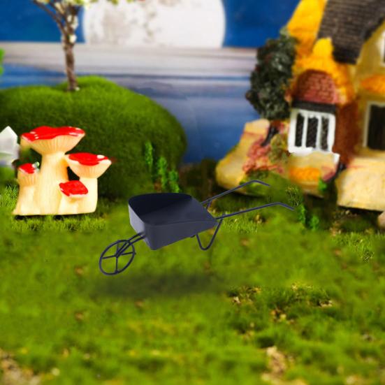 Mini Vintage železný vozík Ornamenty do domečku pro panenky Realistické Mini Kompaktní Scéna z mikrodvoře Jednokolový vozík Mikroskopické rekvizity pro fotografování krajiny