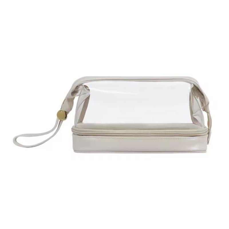 Clear Double Layer Makeup Bag for Women Toiletry Bag Large Capacity PU Cosmetic Bag Brush Storage Travel Essential Female