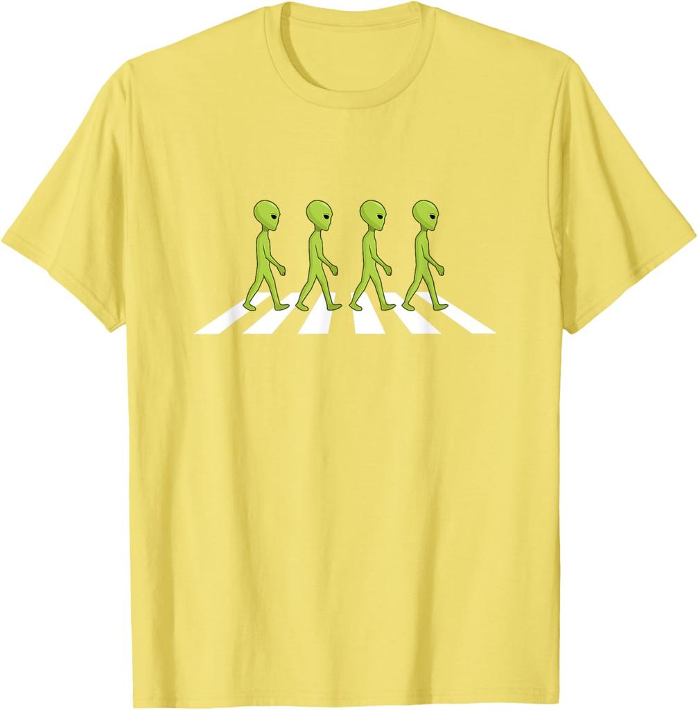 Alien Abbey Road Crossing Parody Graphic Tee Cool Funny Cotton T-Shirt Trip