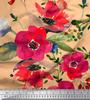 Soimoi Japan Crepe Satin Fabric Leaves & Poppy Flower Print Sewing Fabric Metre 42 Inch