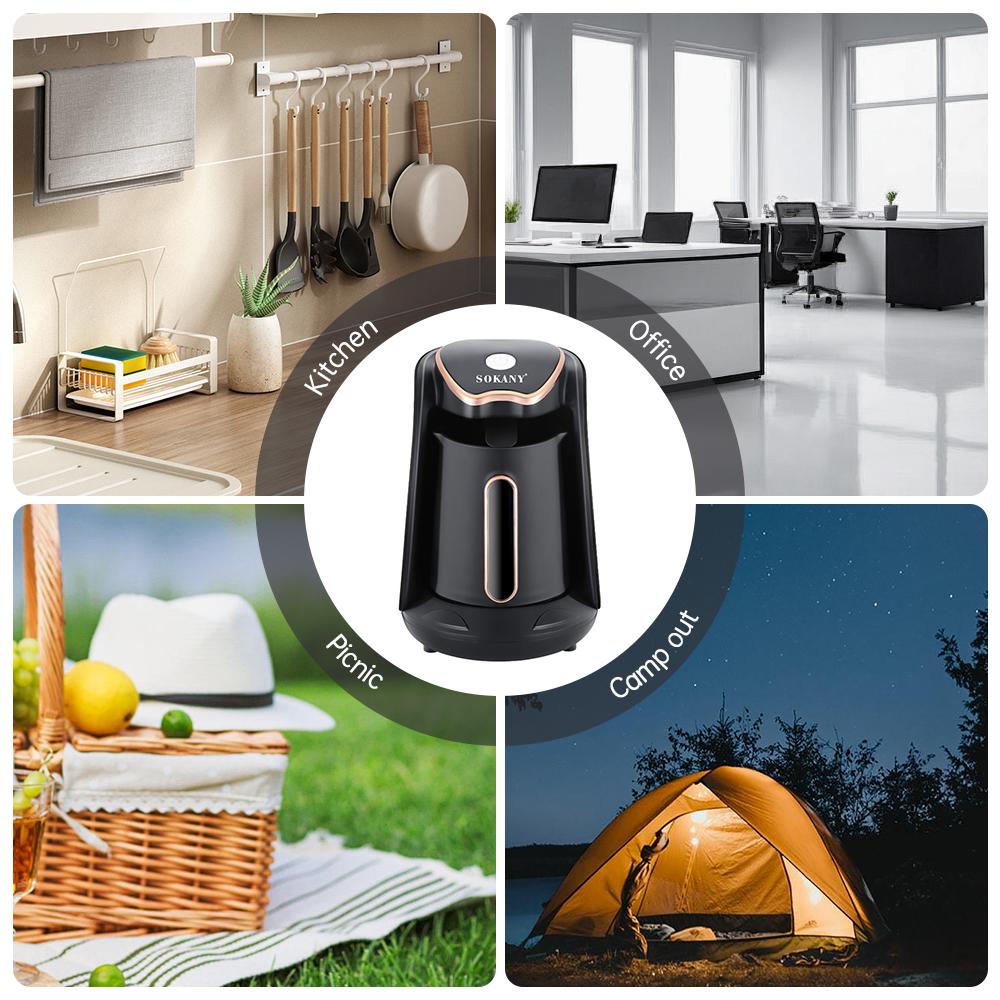 SOKANY Máquina Cafetera Eléctrica para Café Turco con Cafetera de 250ml para 1 Taza Cafetera Espresso para una Sola Porción Calefacción de 600W