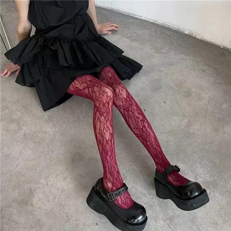 White Socks Women Sexy Fishnet Stockings Femme Summer Thin Flower Mesh Pantyhose Elastic Slimming High Waist Hollow Out Tights