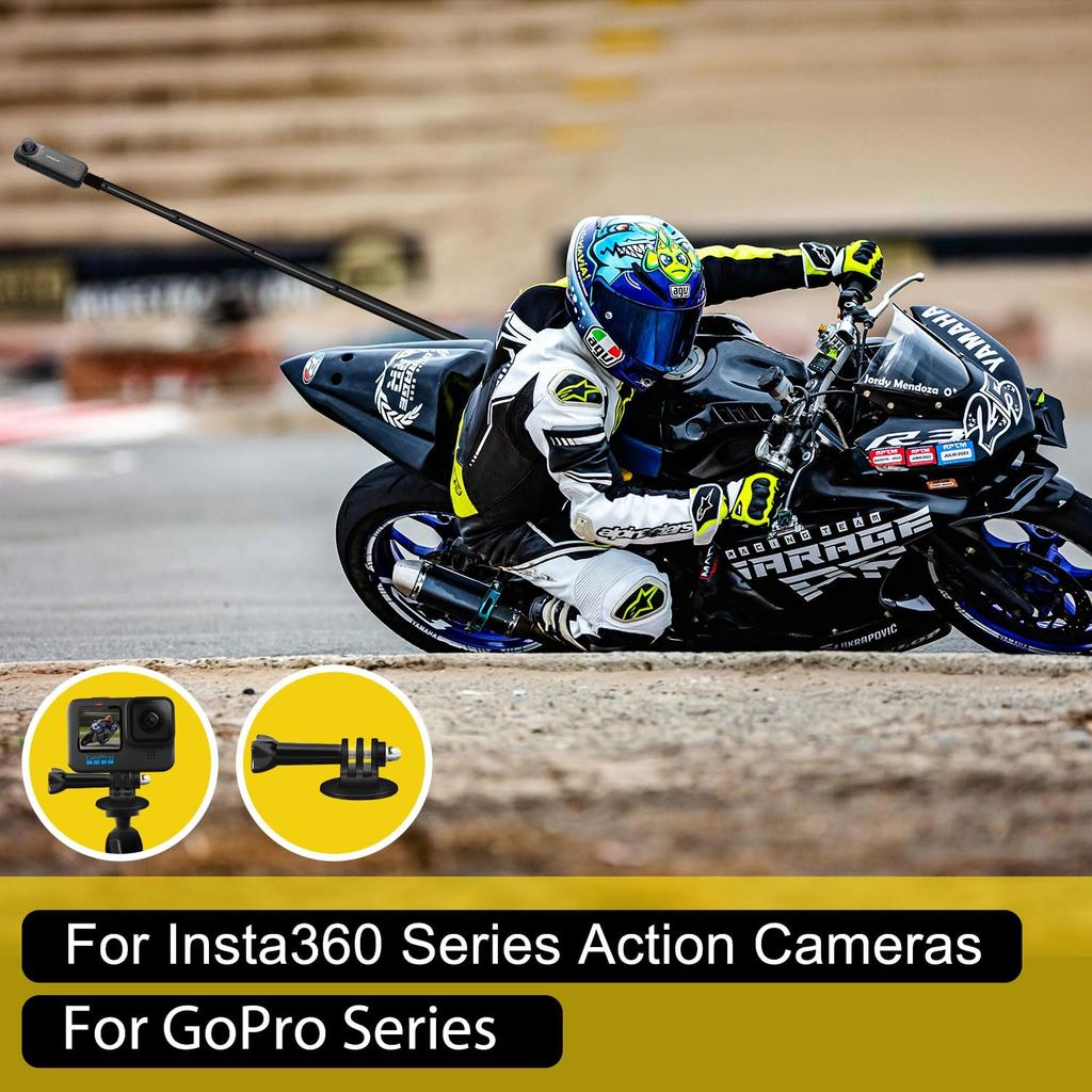 HAFOKO Motorcycle Clamp Mount Kit for Bike Handlebars and Invisible Selfie Stick for Compatible with GoPro 360 X GO and Osmo Also Compatible with