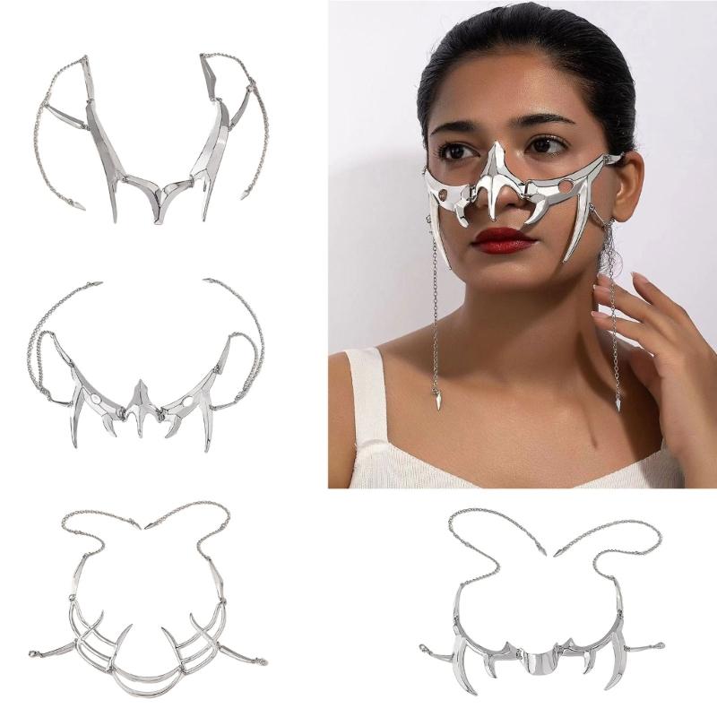 Irregular Titanium Steel Mask Gothic Punk Metal Mechanical Alien Fluid Face