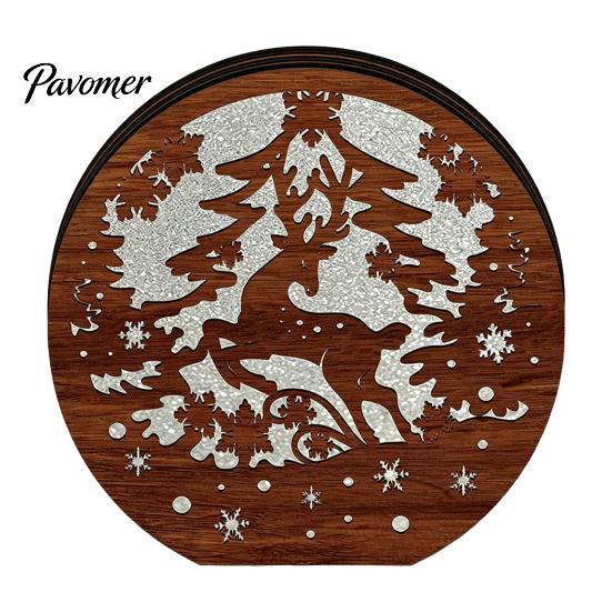 Christmas Gift for Kids 3D Wooden LED Night Light, Hollow Carved Tabletop Decor Warm Light Lamp with Glow, Festive Holiday Home And Office Decoration