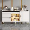 Sideboard with LED Lighting and Glass Sliding Doors, Wooden Buffet Cabinet, Freestanding Chest of Drawers for Dining Room Living Room Kitchen, 140×38×76cm, White