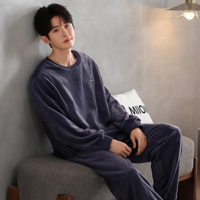Pajamas Men'S Autumn And Winter Coral Fleece Thickened Fleece Winter Flannel Warm Homewear Set