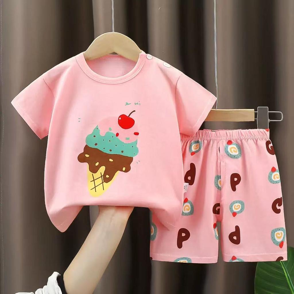 Summer Kids Short Sleeve Suit Striped Girls Boys Set Summer Tops Short Baby Clothes Children's Wear