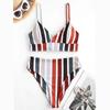 Women Swimsuits Two Picces Set Patchwork Striped Plus Size Beachwear Solid Swiming Beach Sexy Swimwear Bikinis Tankini Summer