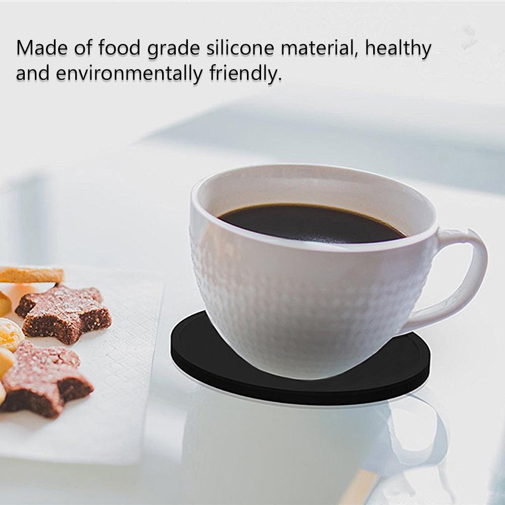 7Pcs Non-slip Silicone Drinking Coaster Set Holder Cup Coaster Mat Set Black Round Silicone Mat Home Office Table Decor Cup Pad