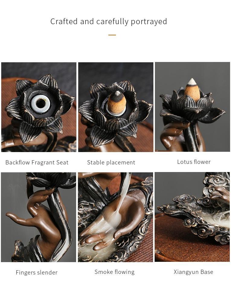 Resin Backflow Aromatherapy Stove Jewelry Creative Lotus Zen Buddha Hand Backflow Aromatherapy Home Crafts Ornament