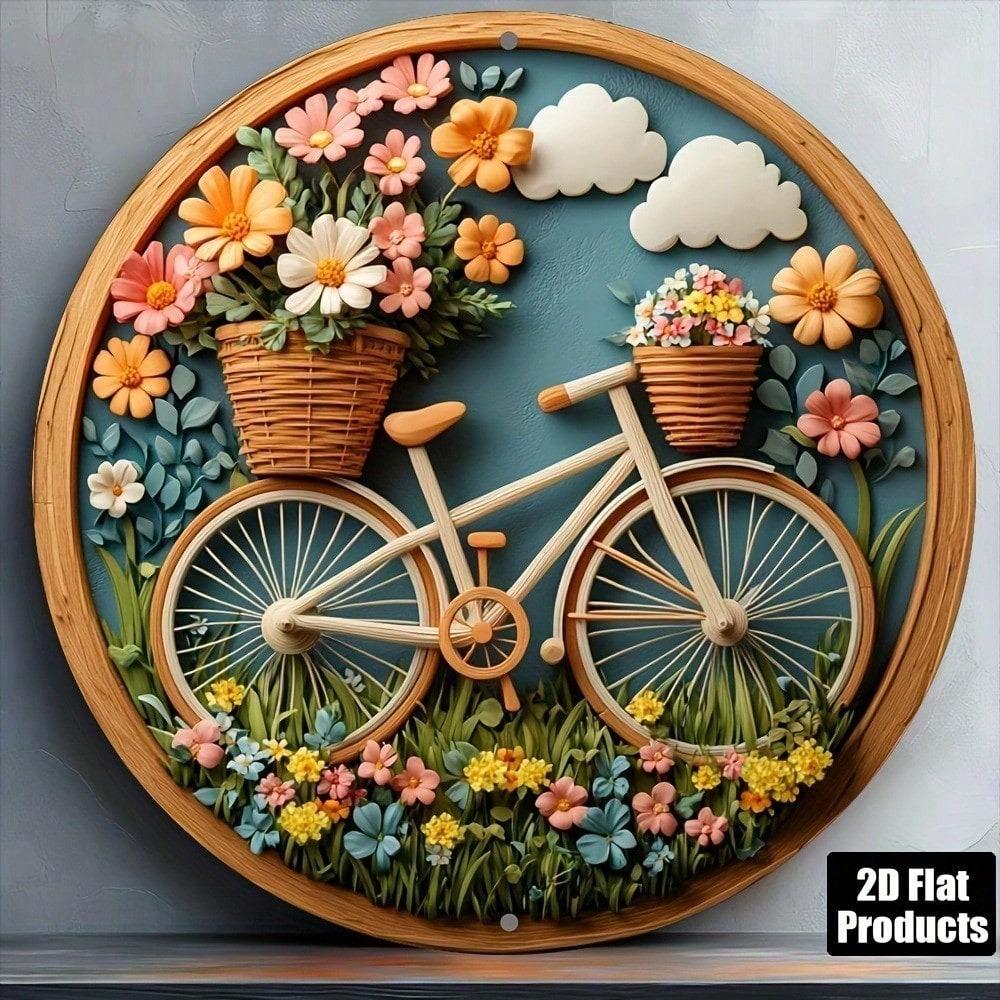 Vintage Floral Bicycle Metal Wall Sign 8x8 Inch Rustic Cafe Kitchen Bar Decor Tin Art