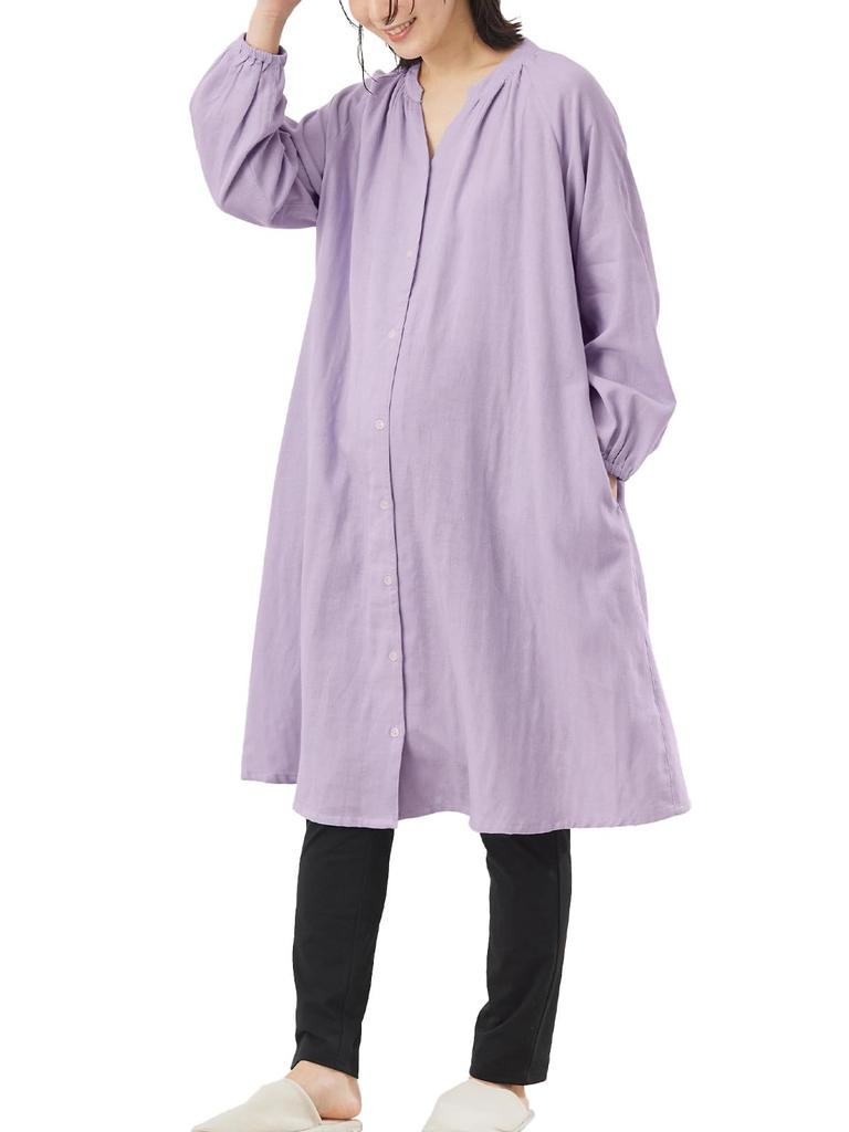 Maternity Pre and Postnatal W Gauze Tops Top and Bottom Open Nursing Hospitalization Smoky Lavender [ANGELIEBE] Pajamas, Pants, & Leggings, Set,