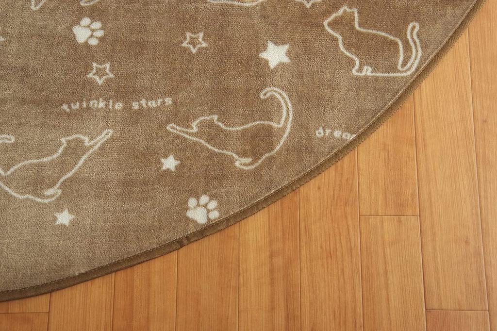 Ikehiko Rug Carpet Mat Round Cat Brown 185cm Round Animal Pattern Hot Carpet Compatible Approx. #9845021