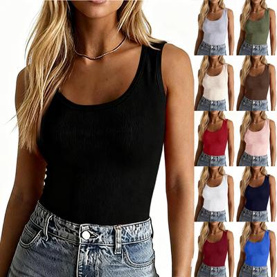 Women's Square Neck Ribbed Sleeveless Stretch Slim Fit T-Shirt Top