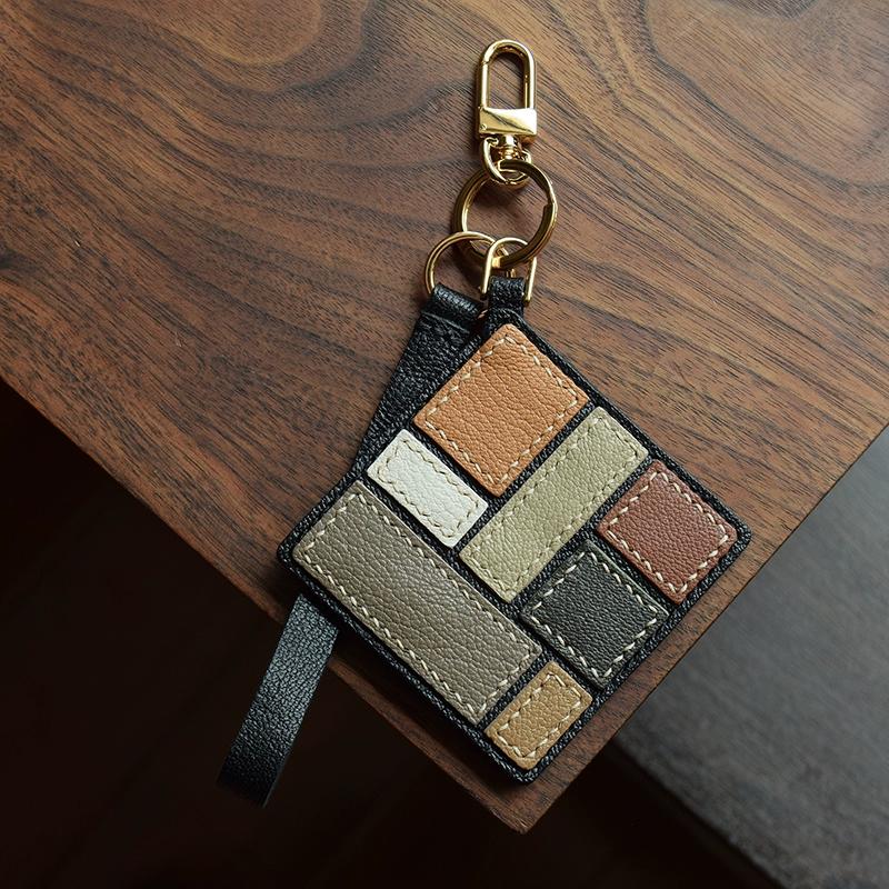Mondrian Style Leather Handmade Bag Pendant Simple Personality Niche Art Women's Keychain